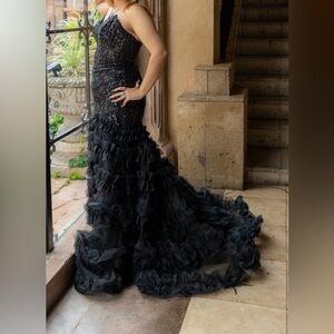 Othr Black Sequined Ruffle Mermaid Gown